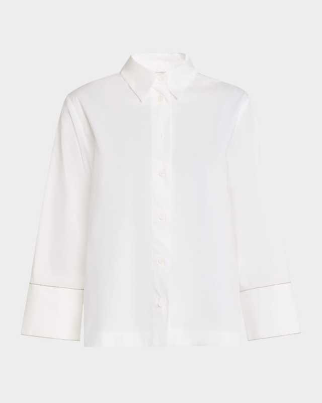 Chain-Trim Stretch Cotton Shirt